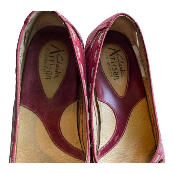 Clarks Artisan Collection Leather Red Cutout Slides Sandals 6.5M - Picture 8 of 9
